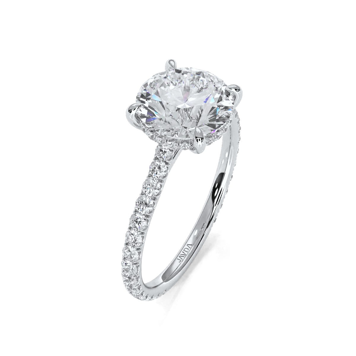 U Pave Hidden Halo Round Diamond Engagement Ring 14k White Gold 2.51 Ctw.